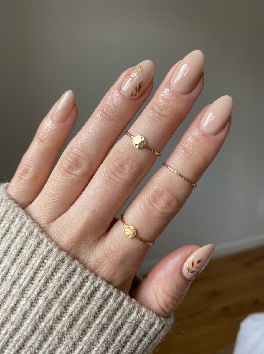 Tiny Leaf Accent Nails als Cute Fall Nails Inspiration 2026